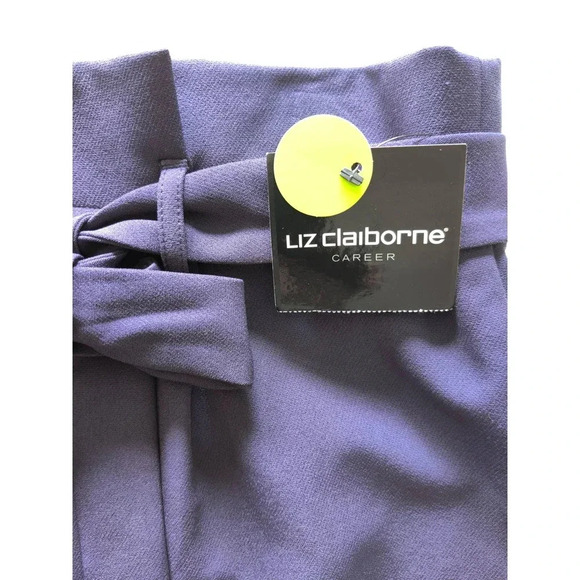 Liz Claiborne Career Paperbag Skirt Belted Knee Length Navy Office Size 6 - Picture 3 of 6